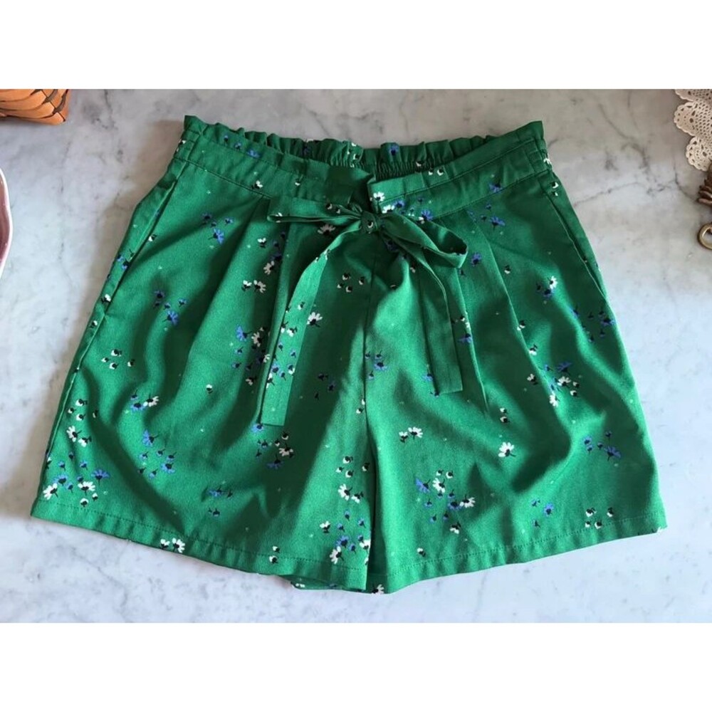 DR2 by Daniel Rainn Green Floral Tie-Front High-Waist Paperbag Shorts Large